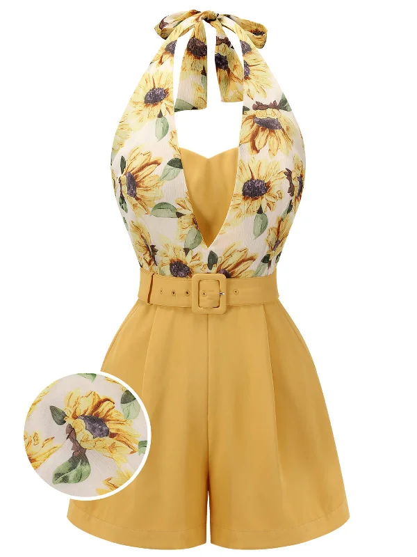 Yellow 1950s Sunflower Halter Romper