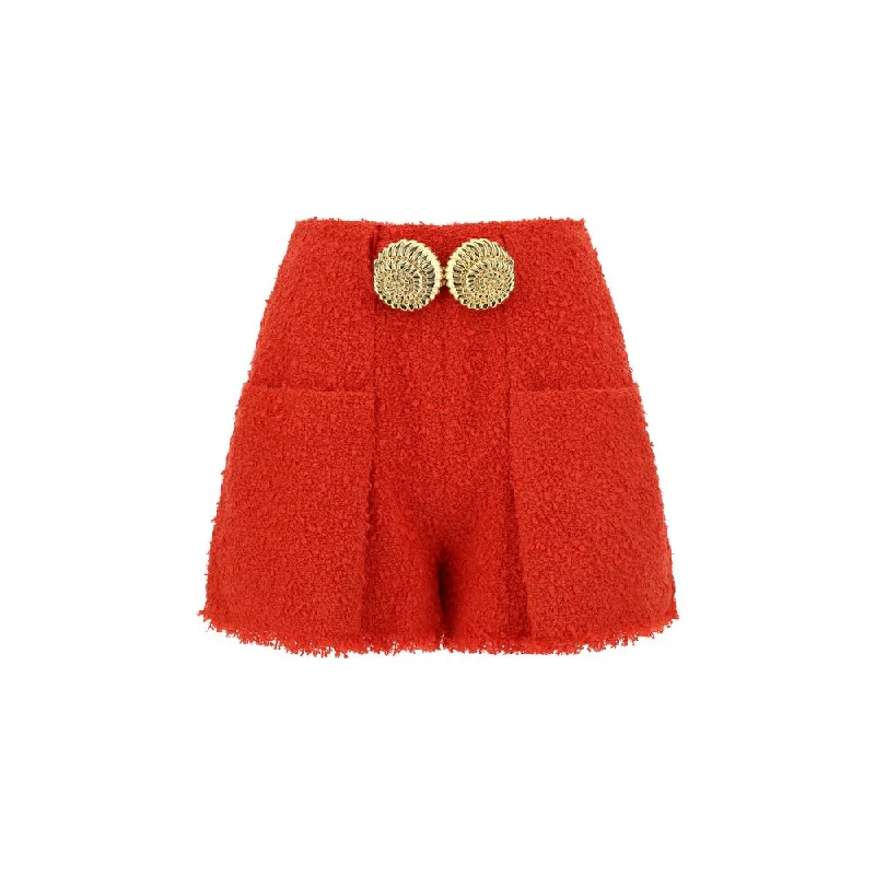 Balmain 2 Pkts Btn Escargot Belted Tweed Women's Shorts