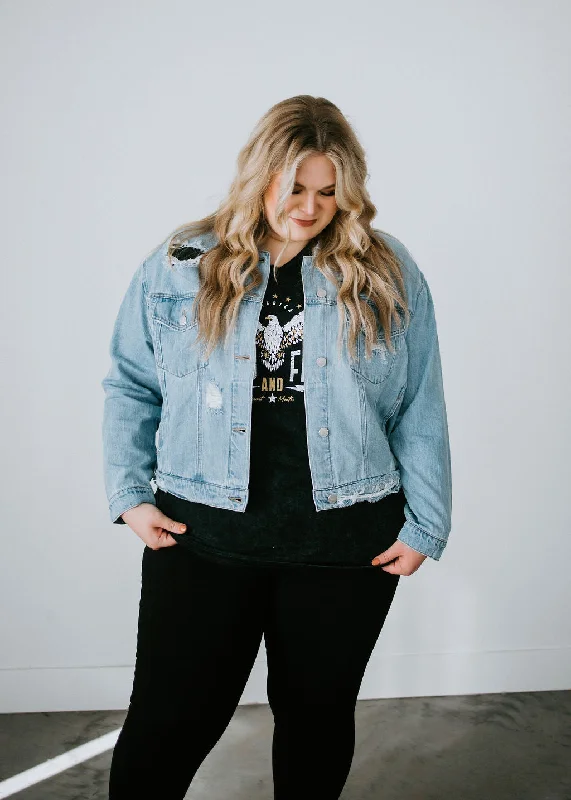 Curvy Ashlee Distressed Denim Jacket