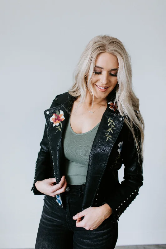 Wildflower Embroidered Moto Jacket