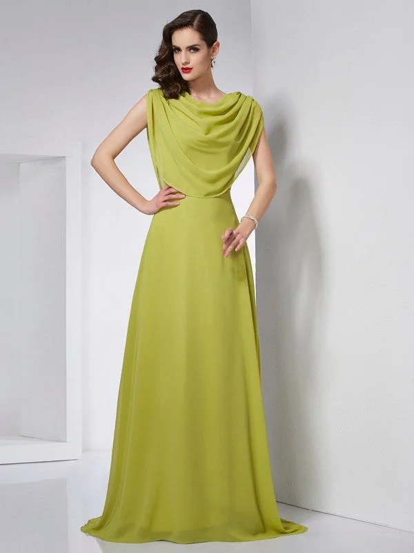 Save A-Line/Princess High Neck Sleeveless Pleats Long Chiffon Dresses