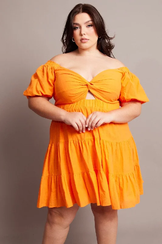 Orange Cut Out Twist Mini Dress