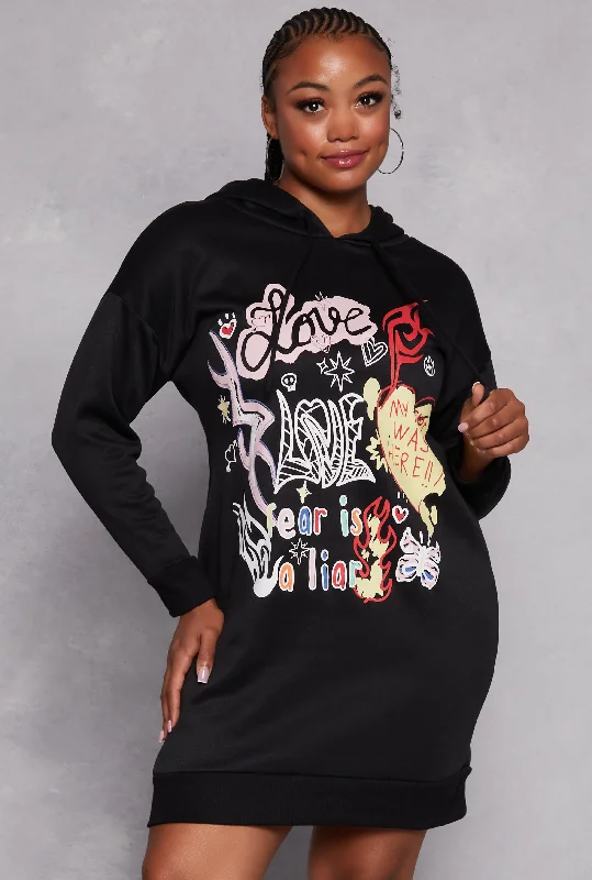 Plus Size Love Graffiti Graphic Hoodie Dress