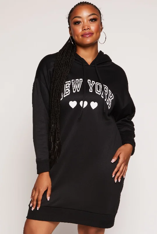 Plus Size New York Graphic Hoodie Dress