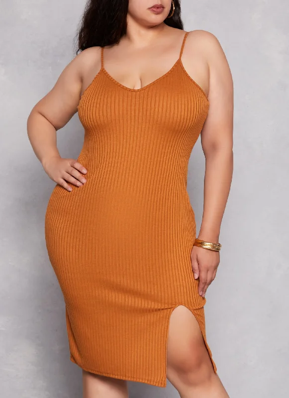 Plus Size Ribbed V Neck Cami Dress