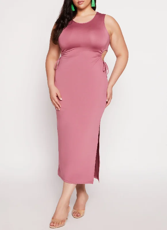 Plus Size Drawstring Cut Out Tank Dress