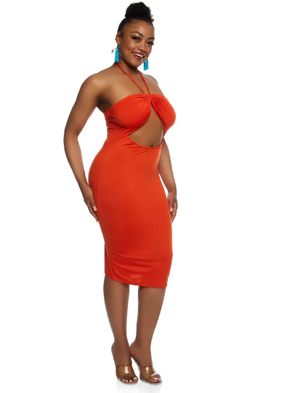 Plus Size Almost Famous Cut Out Halter Dress