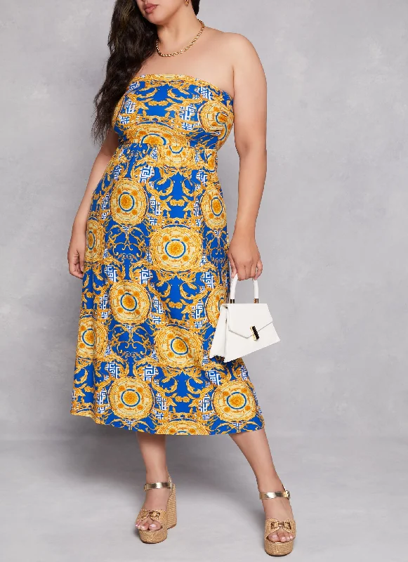 Plus Size Baroque Greek Key Print Sundress