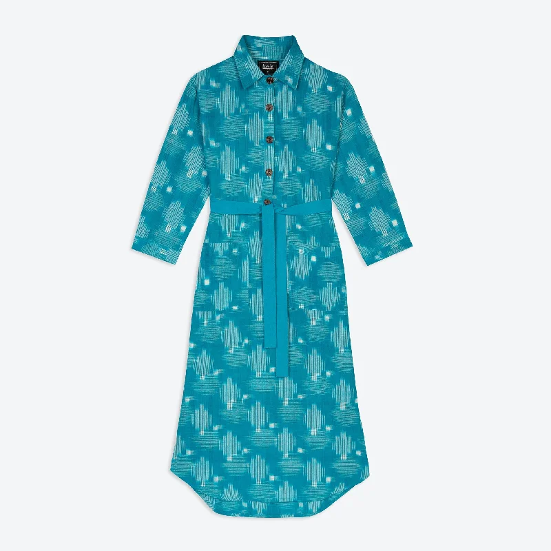 Lowie Handwoven Teal Ikat Shirt Dress