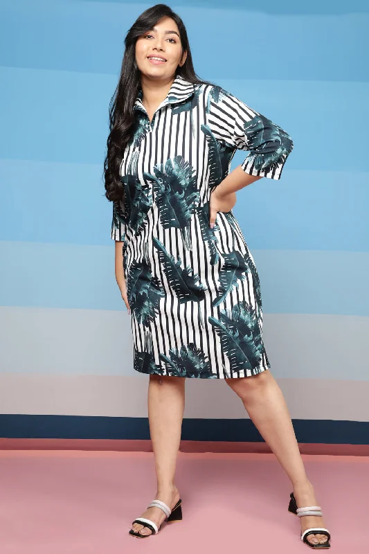 Tropical Stripes Shirt Dress