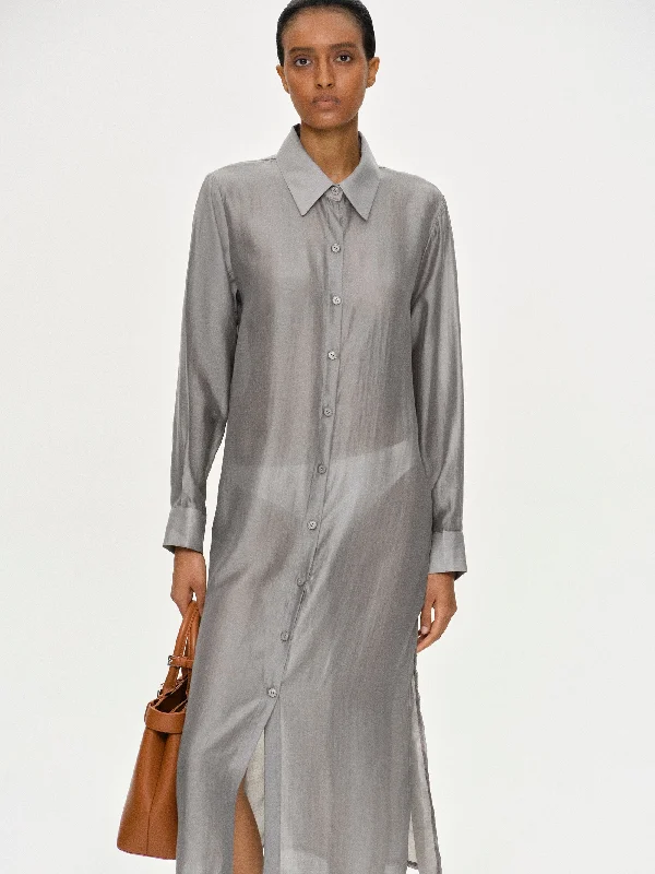 See-Through Shirt Dress, Stone