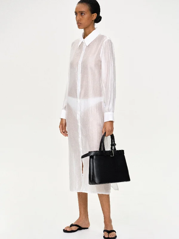 See-Through Shirt Dress, White