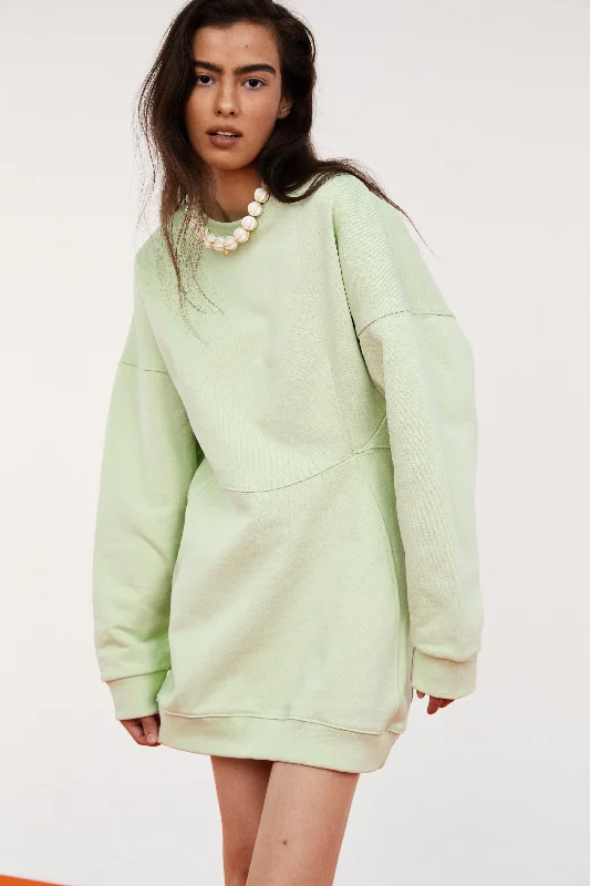 Voluminous Boxy Sweatshirt Dress, Mint