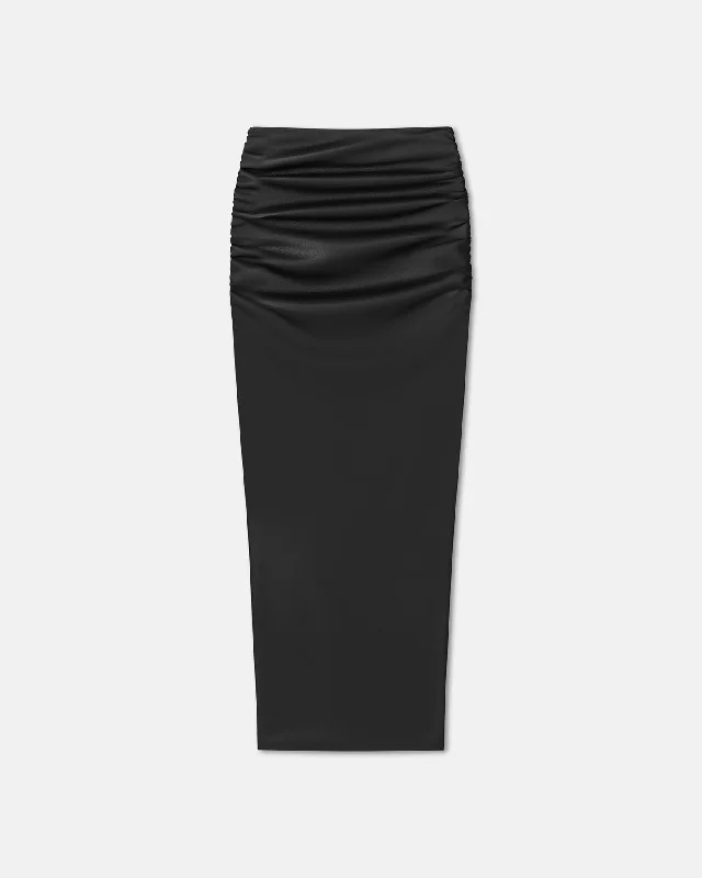 Hester - Ruched Okobor™ Alt-Leather Midi Skirt - Black