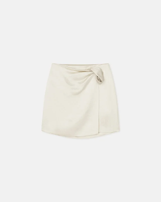 Kole - Ruched Crinkled-Satin Mini Skirt - Ecru