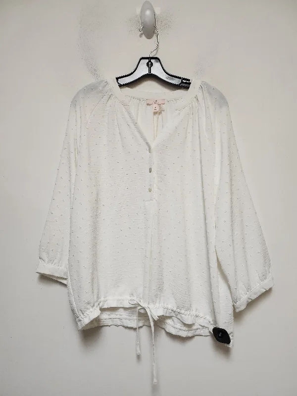 Top Short Sleeve By Como Vintage In White, Size: L