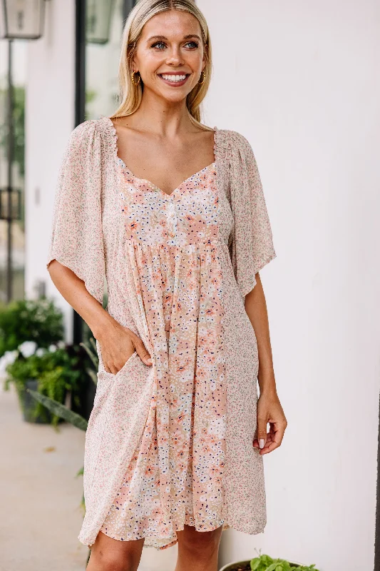 It's For Real Peach Pink Ditsy Floral Dress