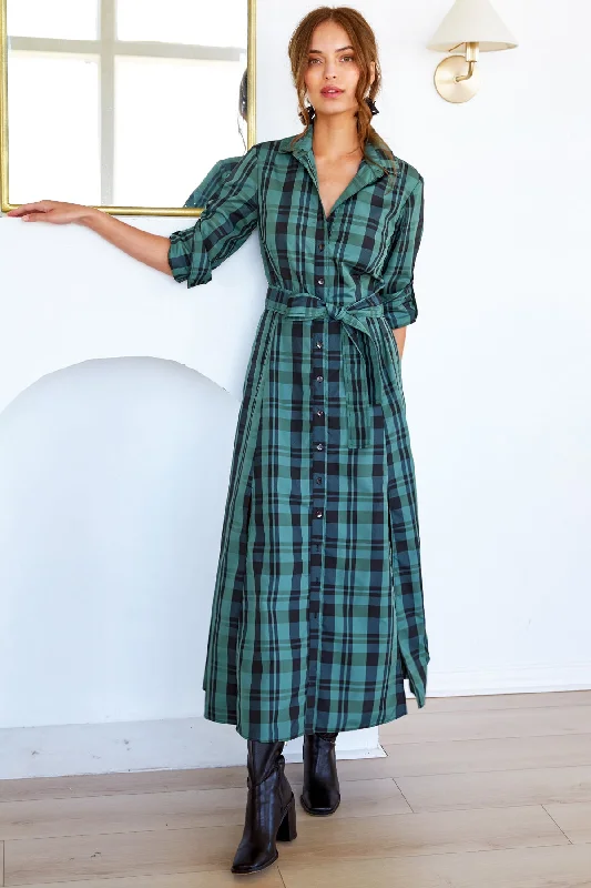 Laine Shirt Dress Emerald Green Christmas Plaid