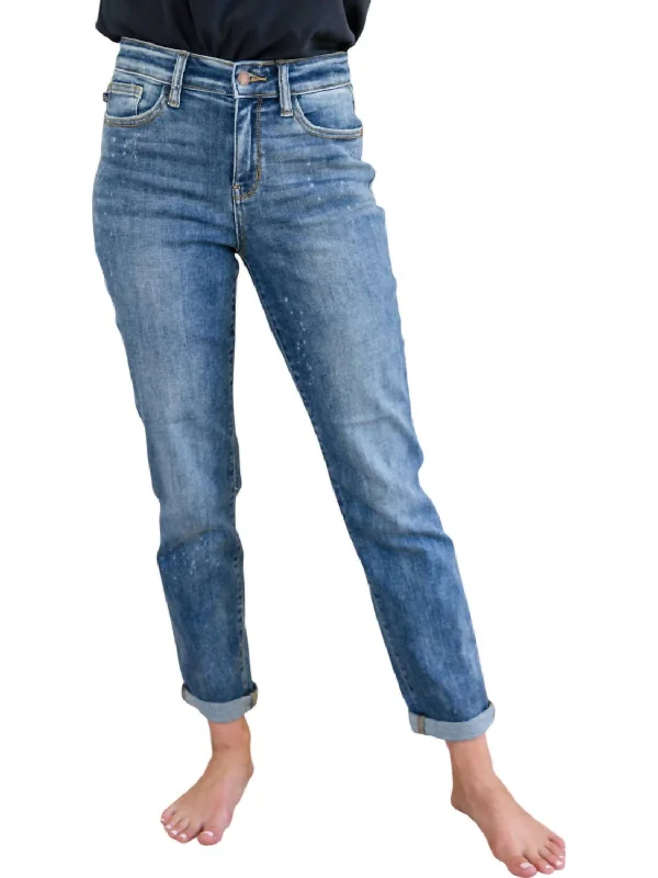 Corey Hi Rise Bleach Splash Boyfriend Jeans In Blue