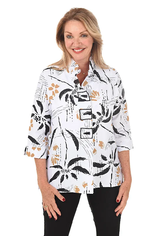 Coconut Palm Wire Collar Button Front Shirt