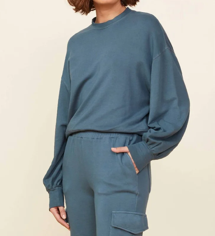 Blouson Sleeve Sweatshirt In Stone Green