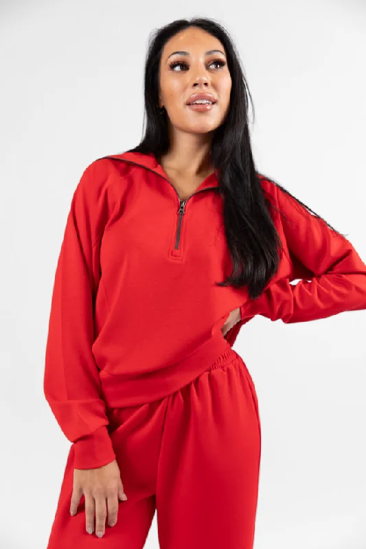 Let's Just Stay Red Quarter Zip Knit Pullover