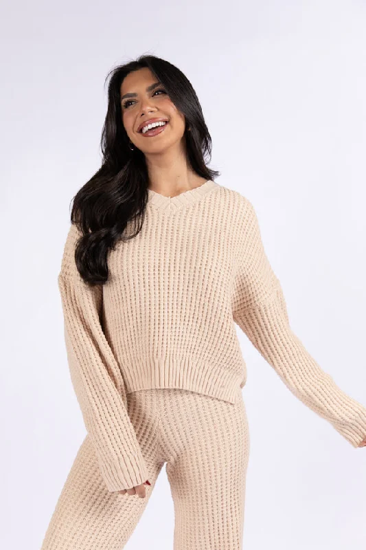 This Is Why Tan Thermal Waffle Knit Pullover