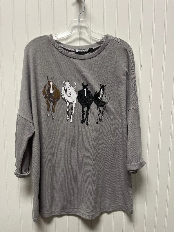 Top Long Sleeve Basic By Allegra K In Grey, Size: L