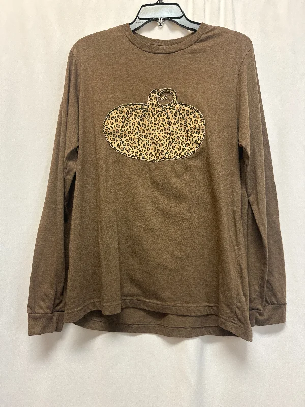 Top Long Sleeve By Bella + Canvas In Brown, Size: L