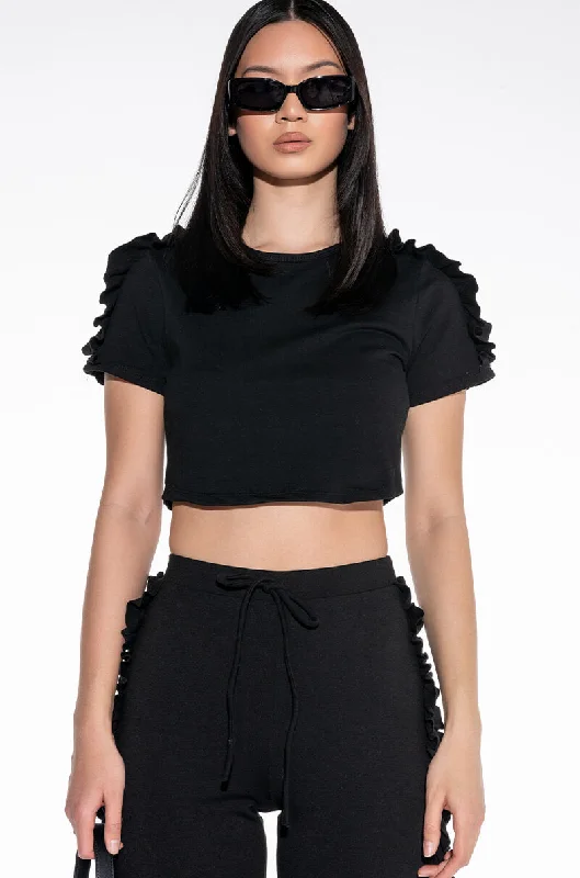 GOING TO BE ALRIGHT RUFFLE CROP TOP BLACK