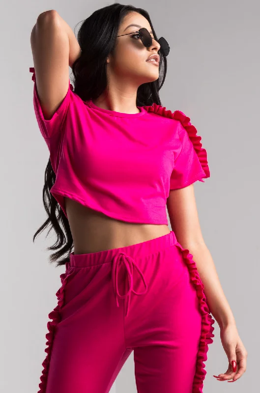 GOING TO BE ALRIGHT RUFFLE CROP TOP PINK