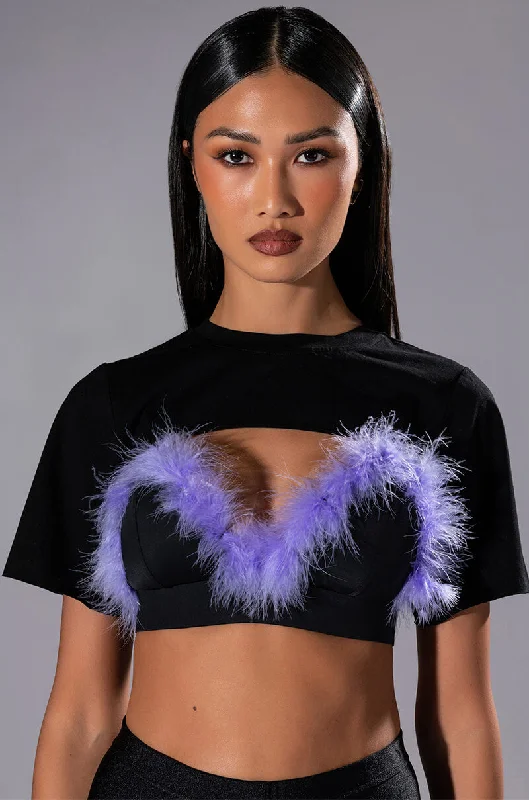 TAI FEATHER TRIM BRA AND ULTRA CROP TSHIRT SET