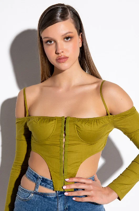 THE WORLD IS MINE OFF THE SHOULDER CROPPED CORSET BLOUSE